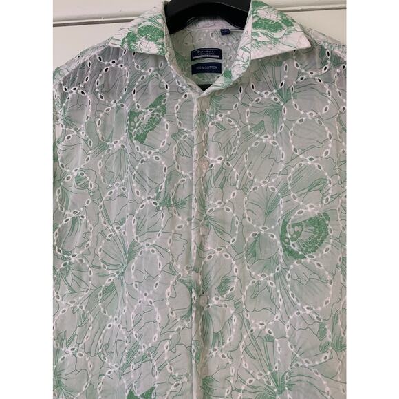 Portabella New York Embroidered Chiffon Men Shirt M Green Floral Boho - Picture 5 of 11